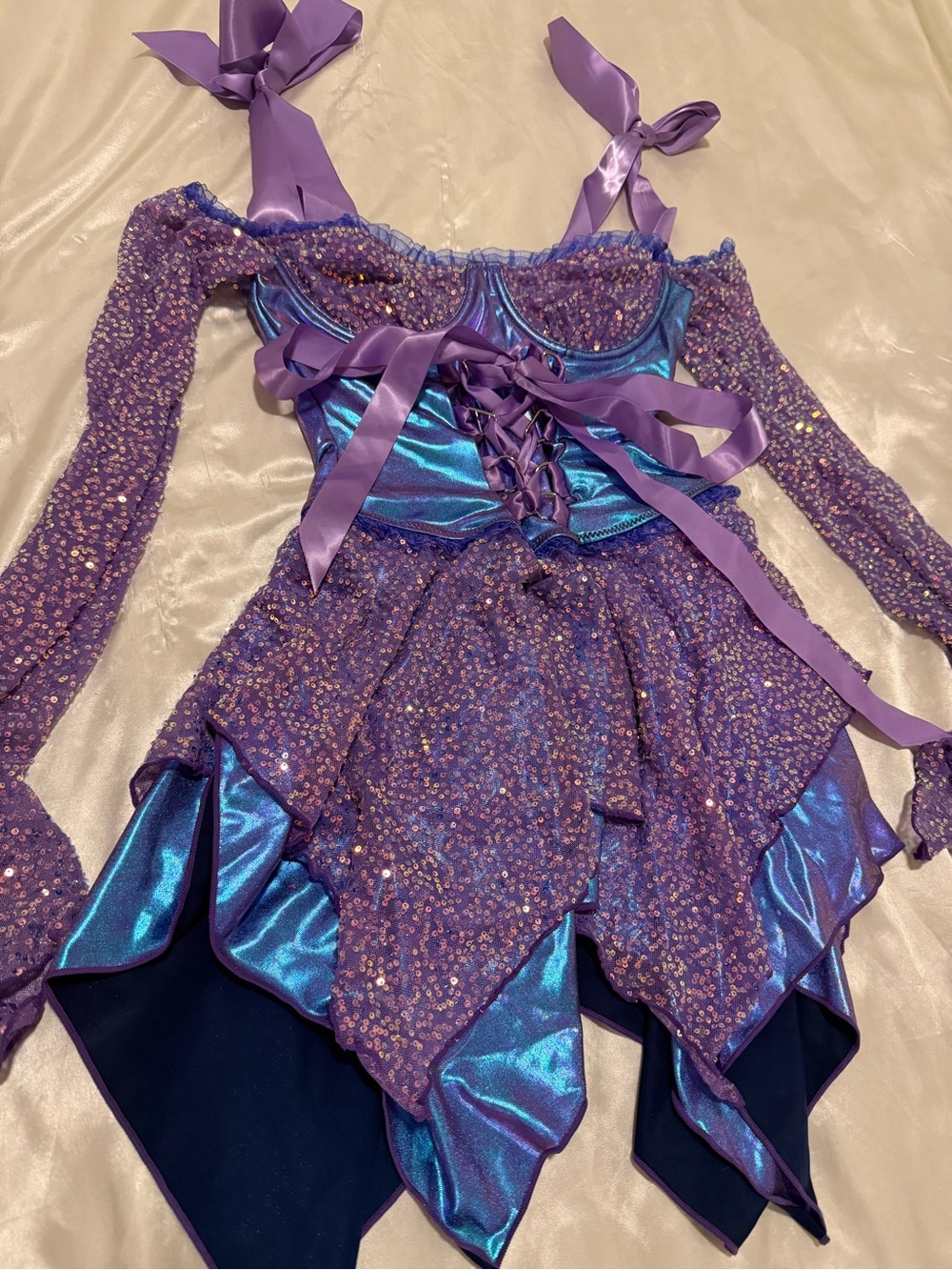Lavender Iridescent Fairy Costume Dress with Satin Lace-Up